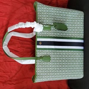 Tory Burch Deep Shiso Gemini Link Coated Canvas Zip Top Large Tote Bag